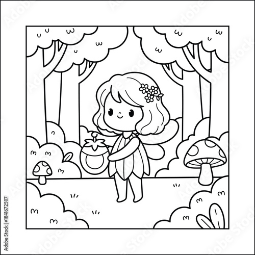 fairy coloring page line art vector 
