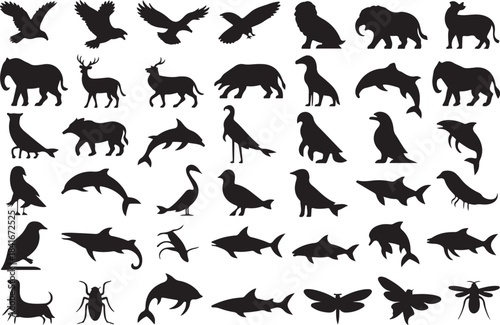 Diverse animal silhouettes collection seamless pattern