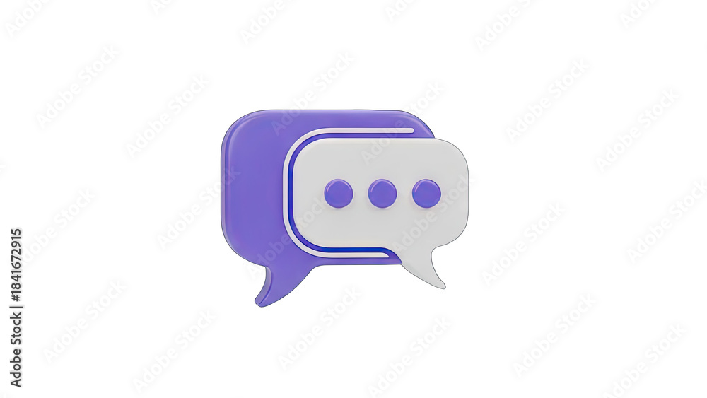 Fototapeta premium 3D Purple Speech Bubble Icon with White Dots Representing a Message on Transparent Background Communication Symbol