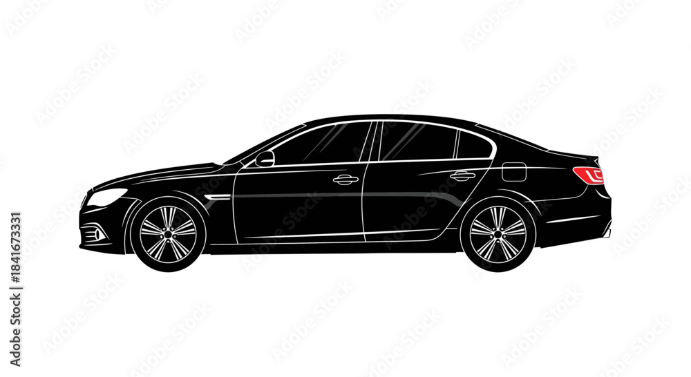 Obraz premium Elegant black sedan vector illustration, representing automotive design and luxury vehicle styling