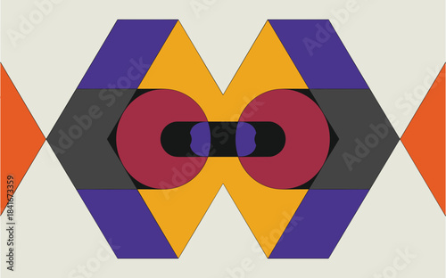 Symmetrical abstract geometric pattern with circles and polygons in modern style