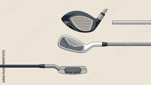 Golf Club Components Driver Iron Head Shaft Studio Illustration