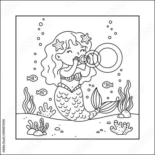 mermaid coloring page line art vector