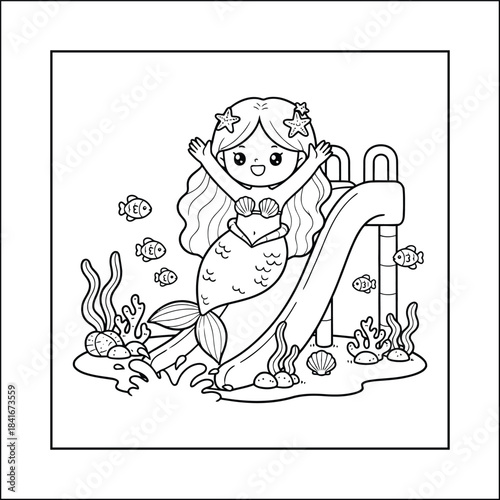 mermaid coloring page line art vector
