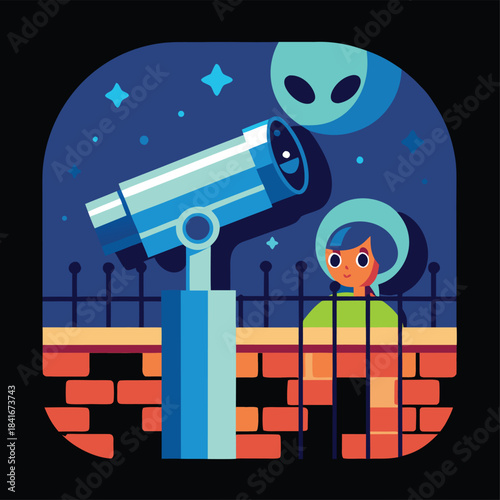 Night sky observation with telescope