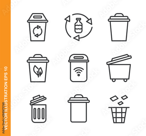 Trash line icons- Mini collection and editable stroke series icon