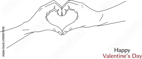 Minimalist line art hands forming a heart shape against a soft pink background celebrating love and romance