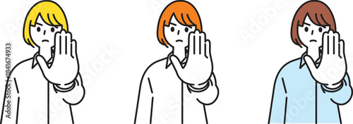 ストップ、ダメなど注意をする若い女性