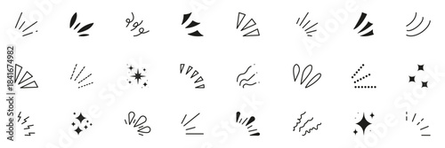 Line explosion surprise burst ray icon elements. Doodle exclamation confetti vector illustration. Manga comic expression icons. Sun burst doodle icon. Isolated Vector Illustration