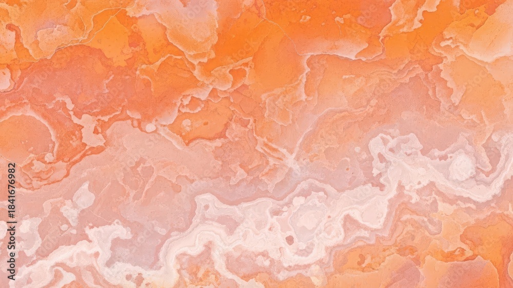 Fototapeta premium Vibrant orange and peach fluid marble stone texture background