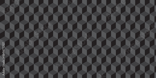 Black cube seamless creative cubes decoration triangle wall and wallpaper textile vector square tile, mosaic endless repeat hexagon block texture background.