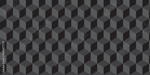Black cube seamless creative cubes decoration triangle wall and wallpaper textile vector square tile, mosaic endless repeat hexagon block texture background.