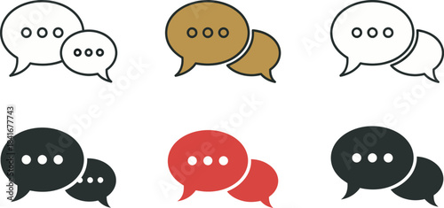 Black and white speech bubble icon set depicting communication and dialogue concepts