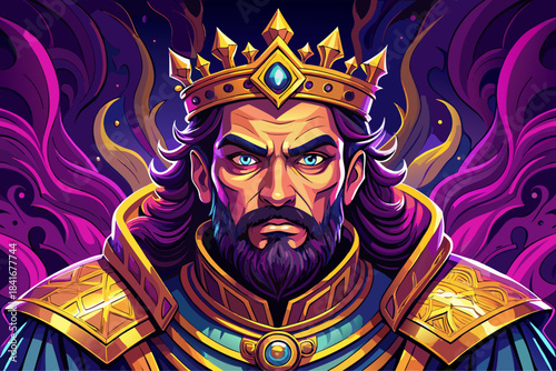 Majestic King with Golden Crown and Royal Regalia Portrait