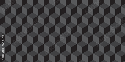 Black cube seamless creative cubes decoration triangle wall and wallpaper textile vector square tile, mosaic endless repeat hexagon block texture background.