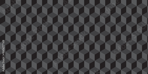 Black cube seamless creative cubes decoration triangle wall and wallpaper textile vector square tile, mosaic endless repeat hexagon block texture background.