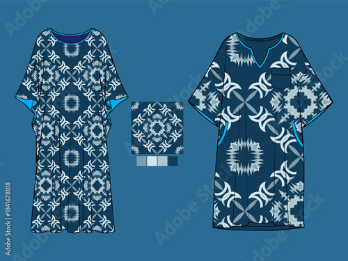 Stylish Blue Geometric Pattern Kaftan and Tunic Fashion