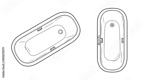 Two views of classic clawfoot bathtub outline drawing 