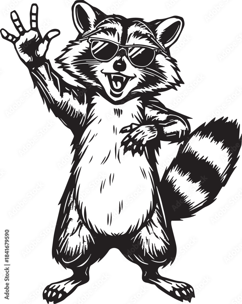 custom made wallpaper toronto digitalCool Raccoon: An adorable raccoon wearing sunglasses waves hello with a friendly expression.