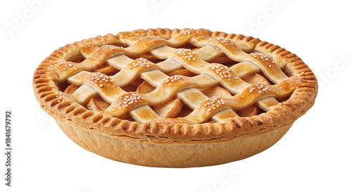 Delicious apple pie with a lattice crust on transparent background