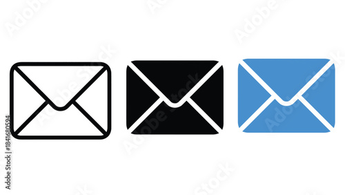 Envelopes mail icons outline black blue minimalist vector set