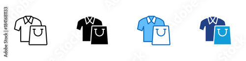 Clothing Multiple Style Icon Design Vector - shirt and shopping bag representing apparel, fashion shopping, wardrobe items, and retail clothing