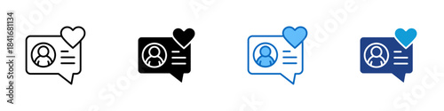 Customer Love Multiple Style Icon Design Vector - chat bubble with a user profile and heart, symbolizing customer appreciation, loyalty, and positive interaction