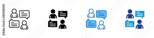 Chat Support Multiple Style Icon Design Vector - Two people exchanging chat bubbles, representing customer support, consultation, or communication assistance