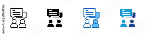 Conversation Multiple Style Icon Design Vector - Two people talking with speech bubbles, representing dialogue, communication, or discussion sessions