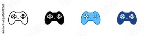 Game Controller Multiple Style Icon Design Vector - gaming joystick representing play, entertainment, console control, and digital gaming interaction