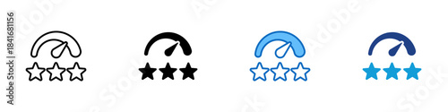 Rating Meter Multiple Style Icon Design Vector - speed gauge with three stars, symbolizing rating levels, customer satisfaction, or performance feedback