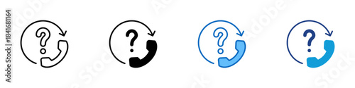 Question Call Multiple Style Icon Design Vector - phone receiver with a large question mark inside an arrow circle, representing inquiry calls or customer questions