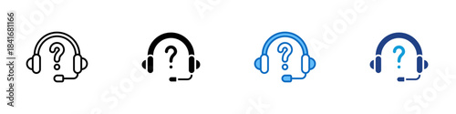 Help Center Multiple Style Icon Design Vector - Headset with a question mark, symbolizing customer helpdesk, call center service, and user assistance