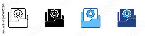 Settings Folder Multiple Style Icon Design Vector - folder containing a gear symbol, representing configuration files, preferences, or system settings