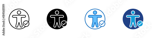 User Access Multiple Style Icon Design Vector - human figure with an approval checkmark, symbolizing access rights, account validation, or user approval