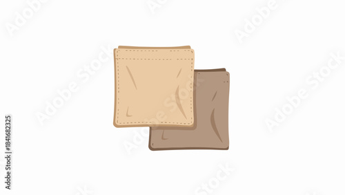 Simple small wallets illustration with minimalistic design, showing two square pouches in brown and beige colors. Small wallets offer practical, compact organization for essentials,