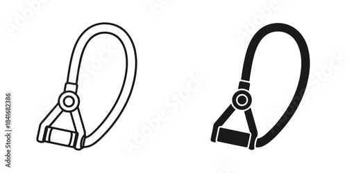 Resistance band exercise equipment icon set, fitness tool outline and solid graphic isolated on