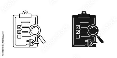 Electrical inspection checklist with magnifying glass icon set