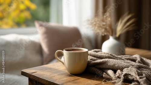 Cozy Morning Coffee by Window with Blanket