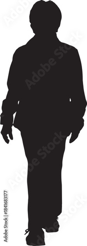  vector,   silhouette of a front view of a senior woman walking