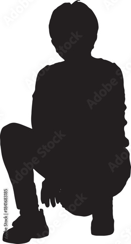 vector, silhouette of  front view of a senior woman squatting