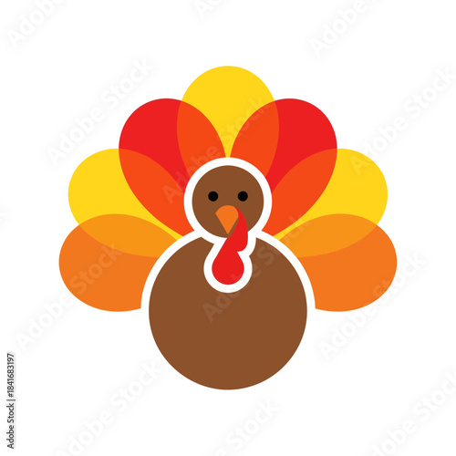 Stylized thanksgiving turkey illustration with vibrant tail feathers in warm color palette