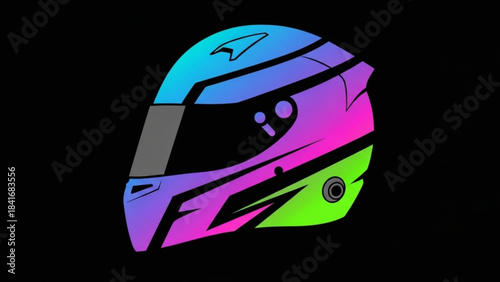 Racing Helmet Icon: A vibrant racing helmet design, showcasing bold colors and sleek contours against a dark backdrop, perfect for motorsport concepts.