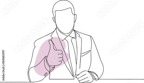Businessman giving a thumbs up gesture with abstract shape approval success