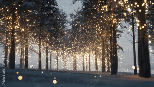 Winter Wonderland Lights: A magical snowy landscape, the trees adorned with shimmering lights, creates a captivating winter atmosphere.