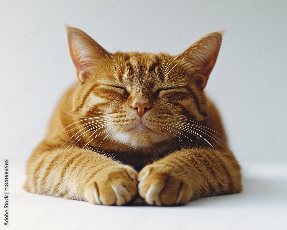 Obraz premium Ginger tabby cat resting with eyes closed and paws tucked underneath