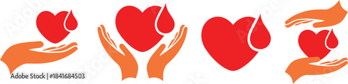 Heart in hand icon set solid icon pair of hands holding heart symbol, representing love, care, support, and charity in minimalist black design Charity donation silhouette icon set.