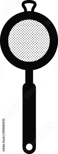 Tea strainer silhouette illustration with mesh detail and long handle, ideal for kitchen tools, brewing accessories, and culinary design projects