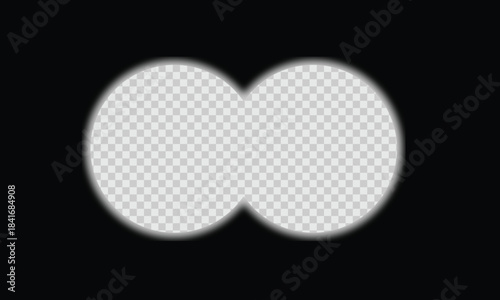 Binocular view with graphic scale and empty viewfinder field. Military, spy, hunting or tourist optical tool for following, magnifying, exploration, searching, investigation. Vector illustration.