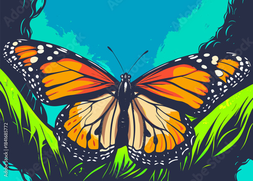 Colorful Butterfly with Detailed Wing Patterns in Nature